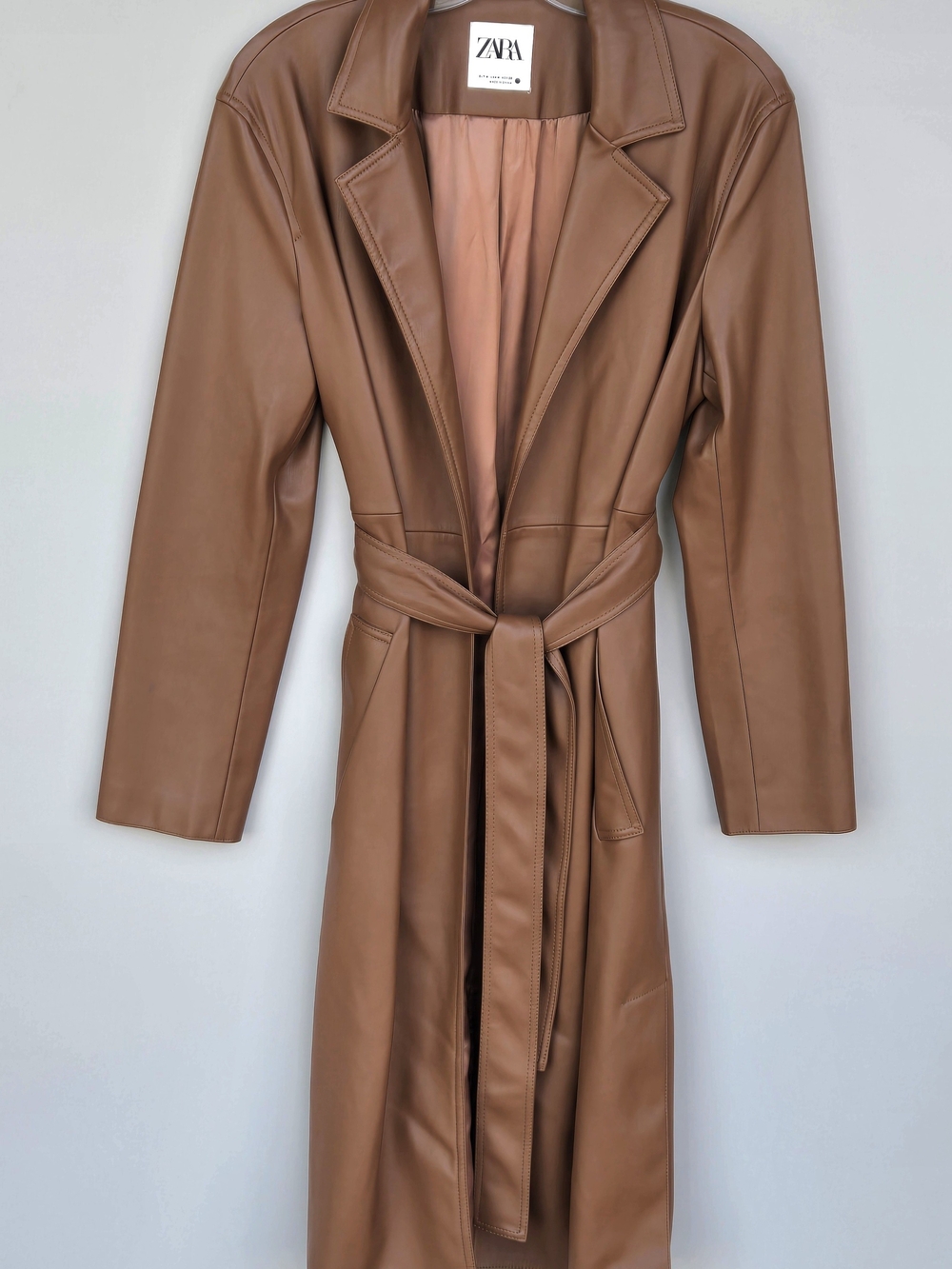 ZARA Camel Brown Faux-Leather Belted Trench Coat